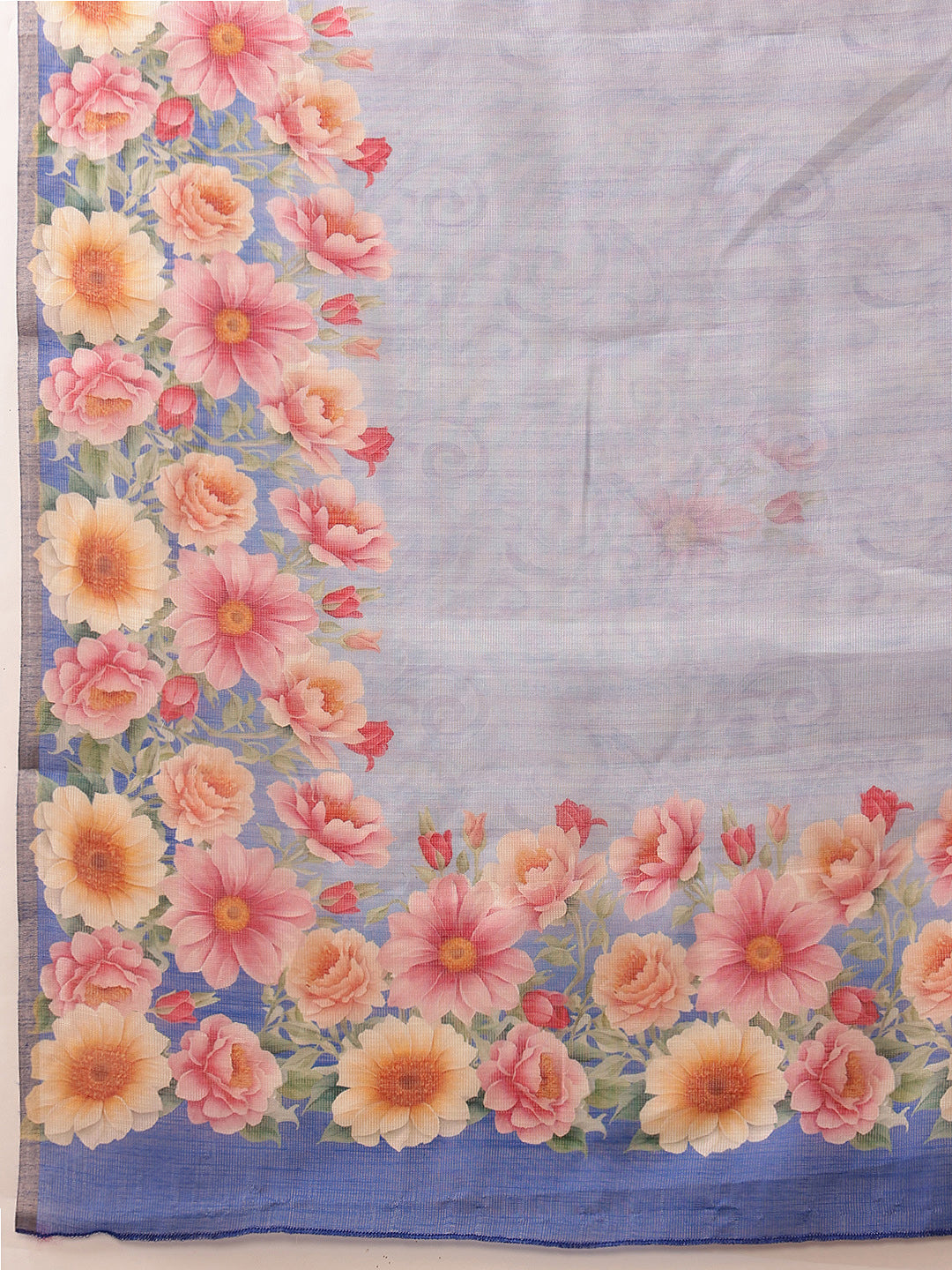 Hiral Fashion Blue Banarasi Silk Cotton Floral Digital Print Saree