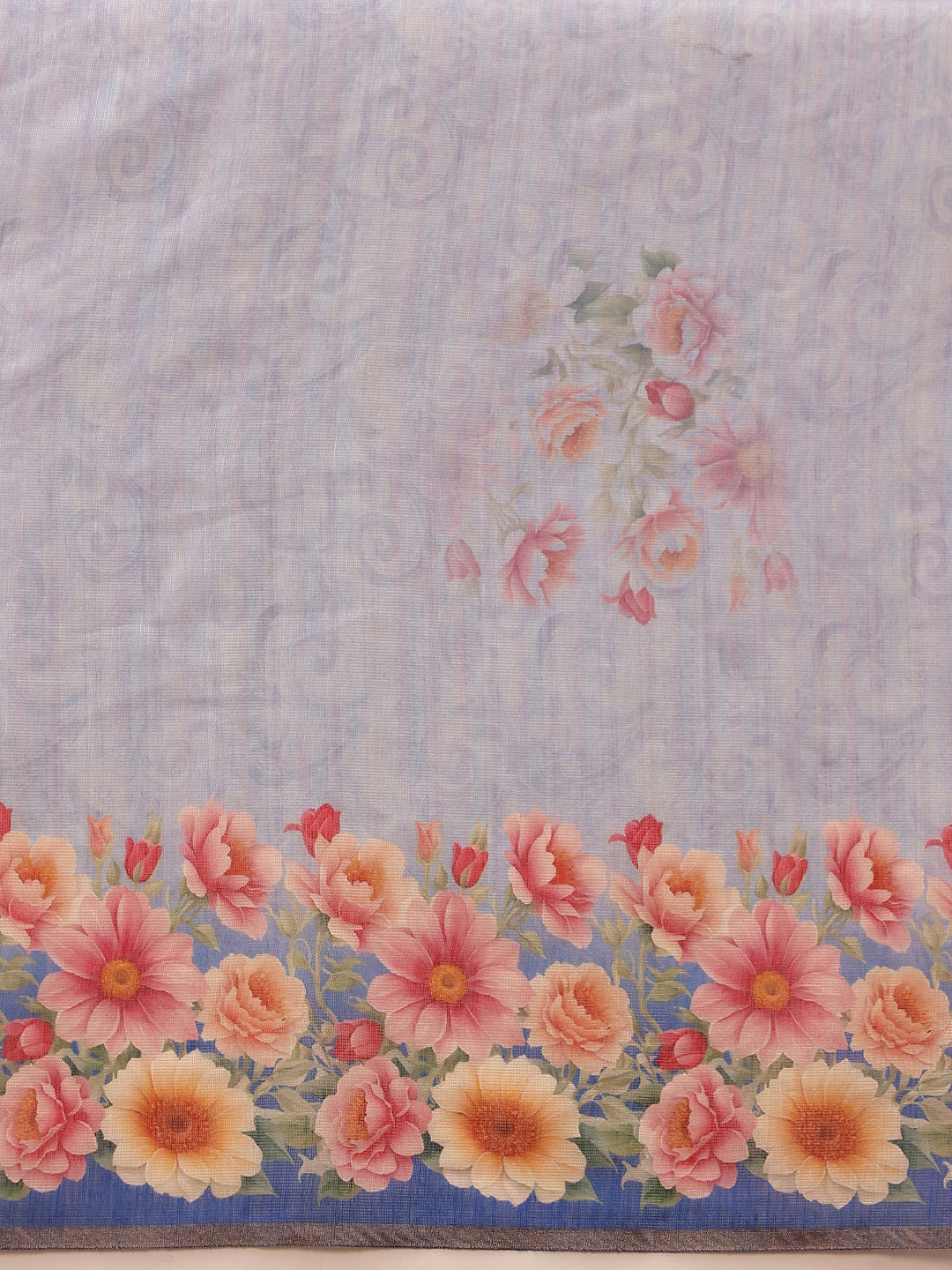 Hiral Fashion Blue Banarasi Silk Cotton Floral Digital Print Saree