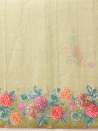Hiral Fashion Green Banarasi Silk Cotton Floral Digital Print Saree
