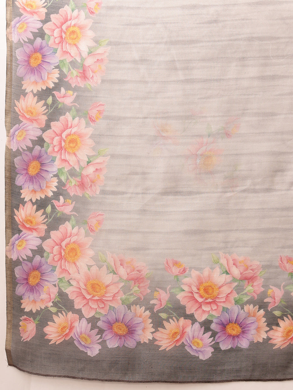 Hiral Fashion Grey Banarasi Silk Cotton Floral Digital Print Saree