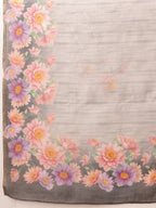Hiral Fashion Grey Banarasi Silk Cotton Floral Digital Print Saree