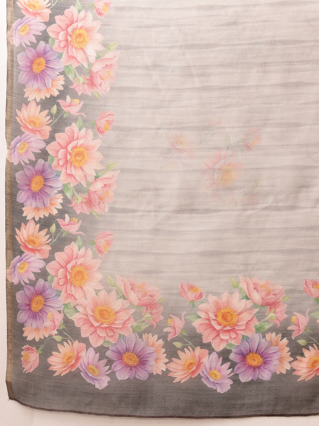 Hiral Fashion Grey Banarasi Silk Cotton Floral Digital Print Saree
