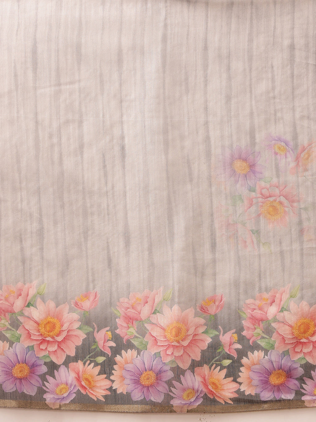 Hiral Fashion Grey Banarasi Silk Cotton Floral Digital Print Saree