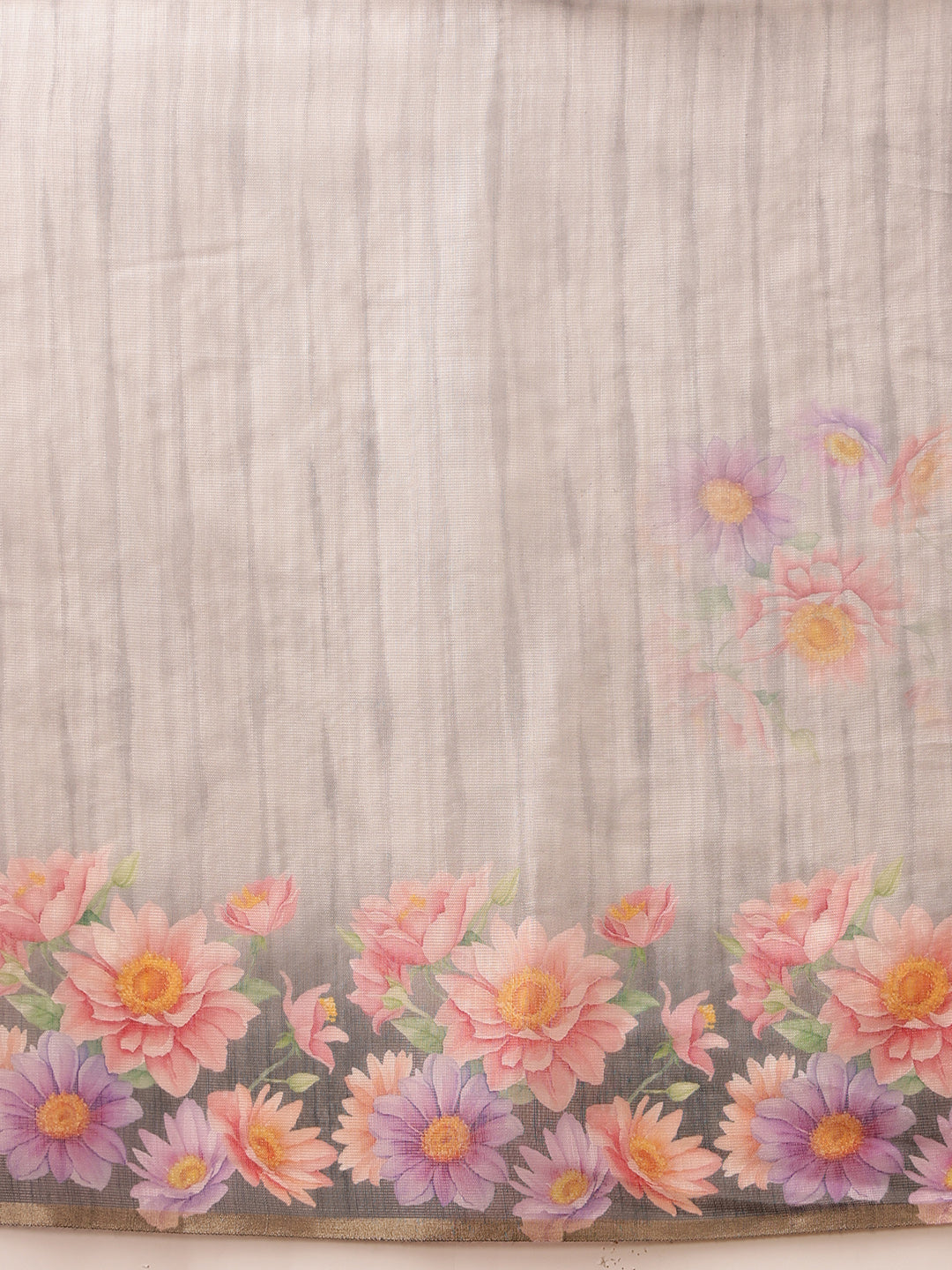 Hiral Fashion Grey Banarasi Silk Cotton Floral Digital Print Saree