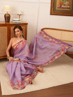 Hiral Fashion Lavender Banarasi Silk Cotton Floral Digital Print Saree