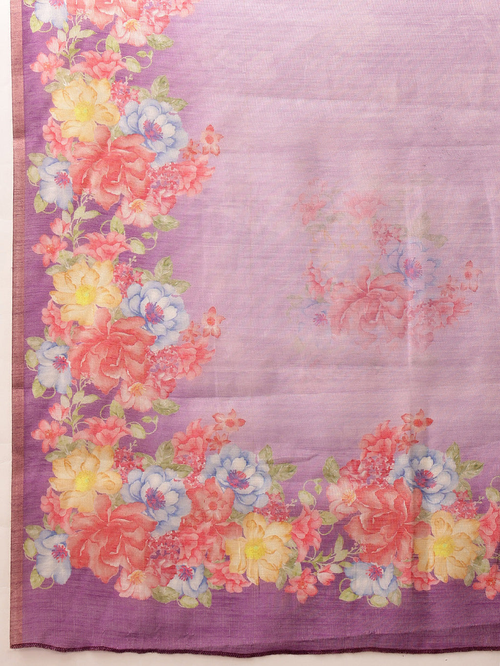 Hiral Fashion Lavender Banarasi Silk Cotton Floral Digital Print Saree