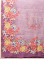 Hiral Fashion Lavender Banarasi Silk Cotton Floral Digital Print Saree