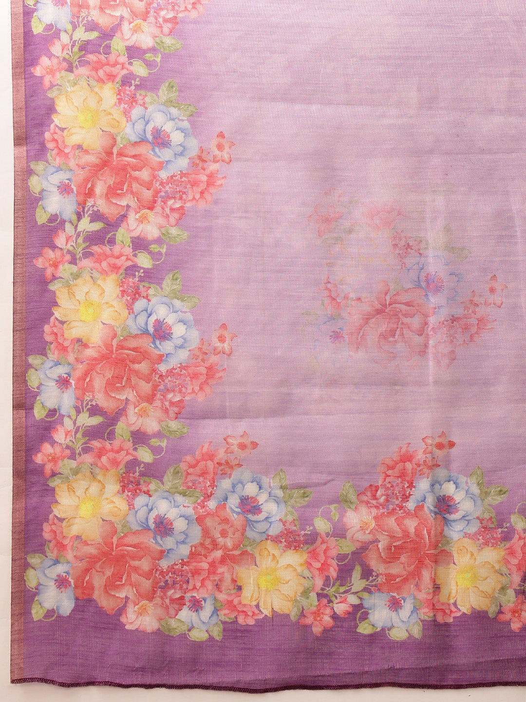 Hiral Fashion Lavender Banarasi Silk Cotton Floral Digital Print Saree