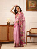 Hiral Fashion Pink Banarasi Silk Cotton Floral Digital Print Saree