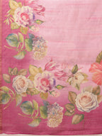 Hiral Fashion Pink Banarasi Silk Cotton Floral Digital Print Saree