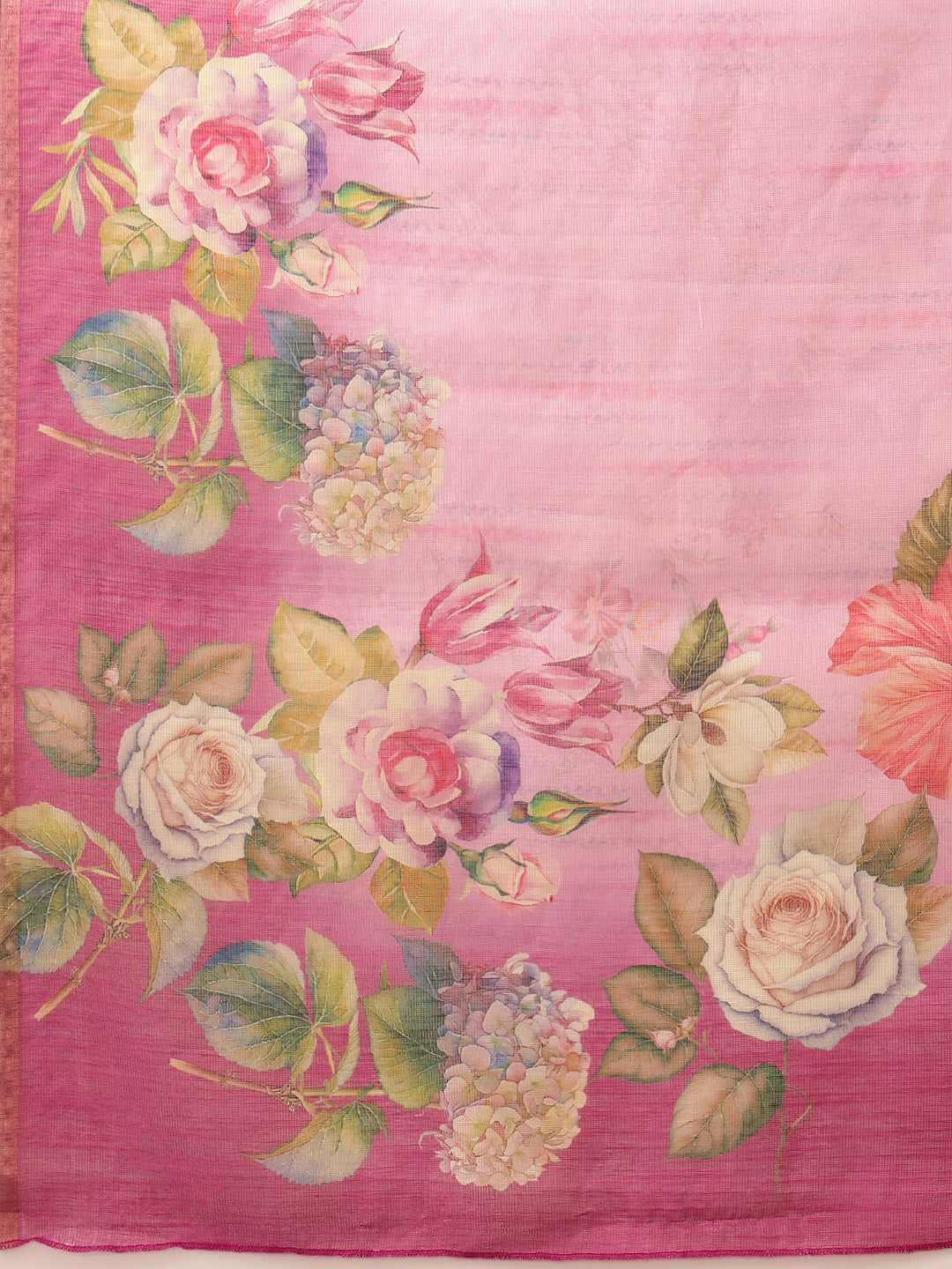 Hiral Fashion Pink Banarasi Silk Cotton Floral Digital Print Saree