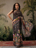 Hiral Fashion Black Banarasi Cotton Blend Floral Digital Printed Saree