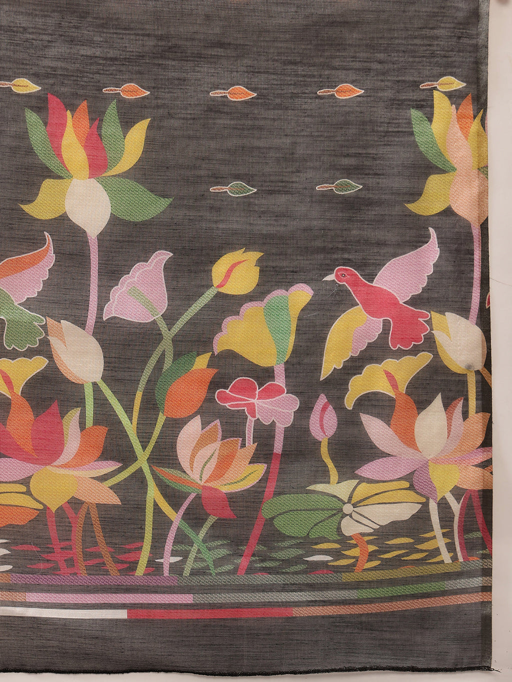 Hiral Fashion Black Banarasi Cotton Blend Floral Digital Printed Saree