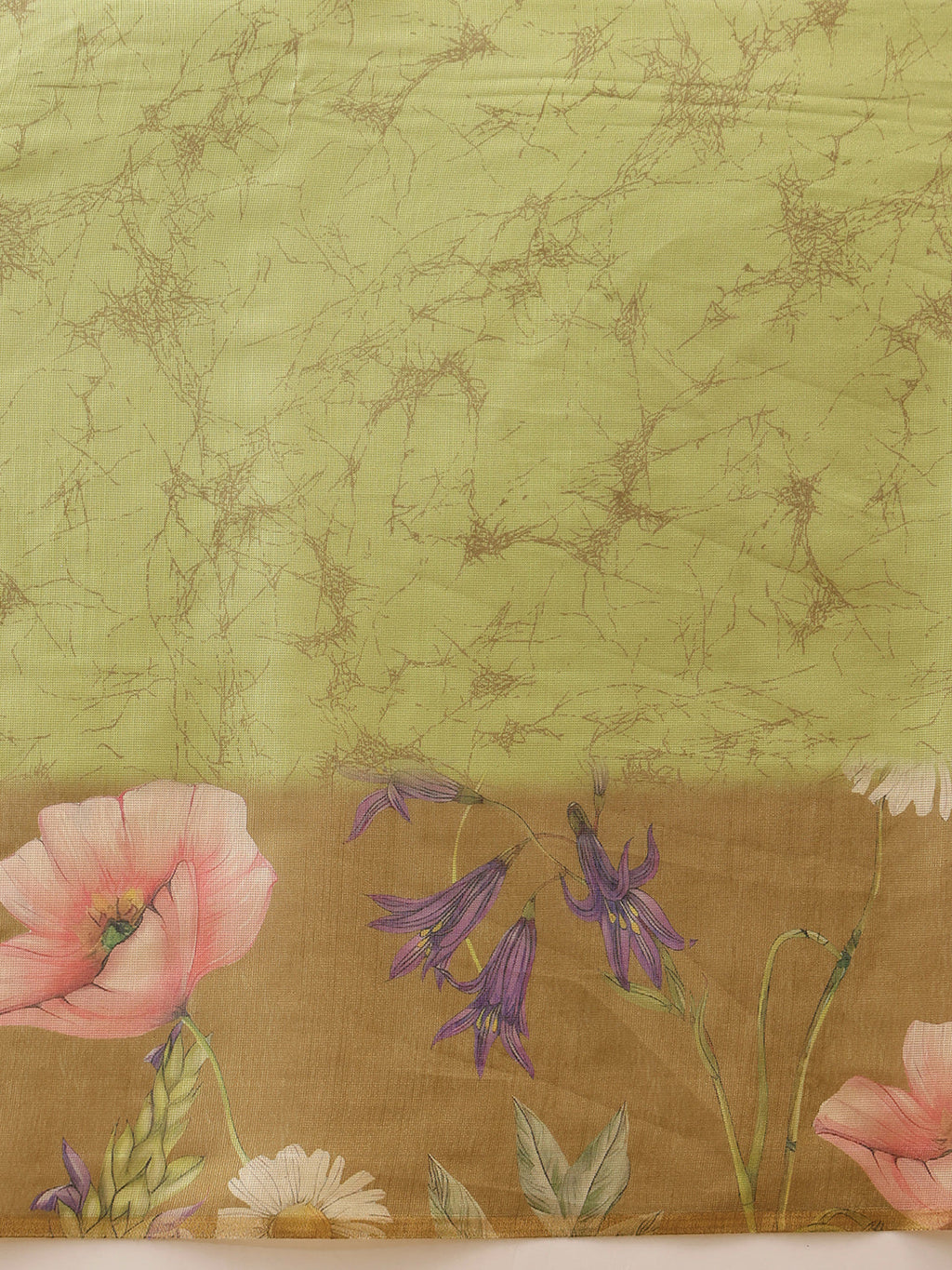 Hiral Fashion Olive Banarasi Cotton Silk Floral Digital Printed Saree