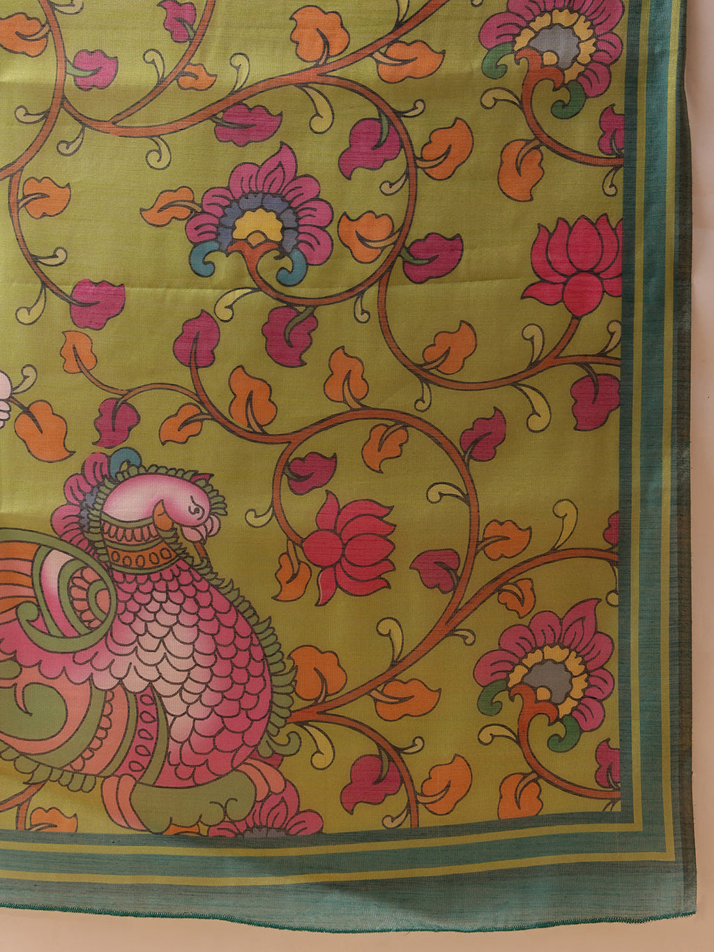 Hiral Fashion Teal Banarasi Cotton Silk Lahariya Digital Printed Saree