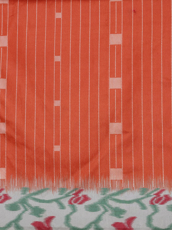 Orange Silk Blend Digital Print Striped Saree with Unstitched Blouse - Hiral Fashion