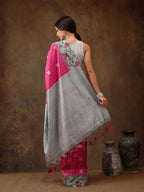 Pink Silk Blend Digital Print Striped Saree with Unstitched Blouse - Hiral Fashion