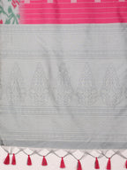 Pink Silk Blend Digital Print Striped Saree with Unstitched Blouse - Hiral Fashion
