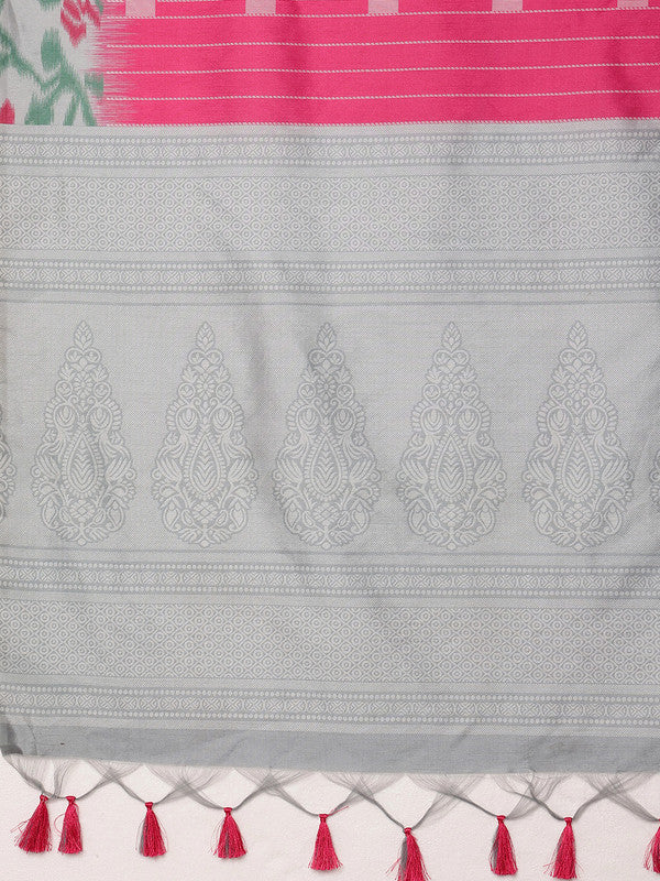 Pink Silk Blend Digital Print Striped Saree with Unstitched Blouse - Hiral Fashion