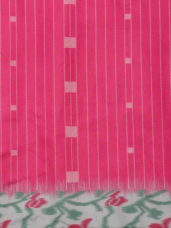 Pink Silk Blend Digital Print Striped Saree with Unstitched Blouse - Hiral Fashion