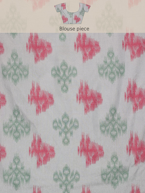 Pink Silk Blend Digital Print Striped Saree with Unstitched Blouse - Hiral Fashion