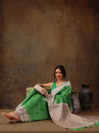 Green Silk Blend Digital Print Striped Saree with Unstitched Blouse - Hiral Fashion