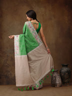Green Silk Blend Digital Print Striped Saree with Unstitched Blouse - Hiral Fashion