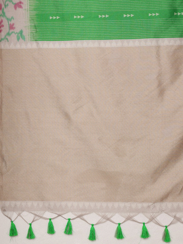 Green Silk Blend Digital Print Striped Saree with Unstitched Blouse - Hiral Fashion