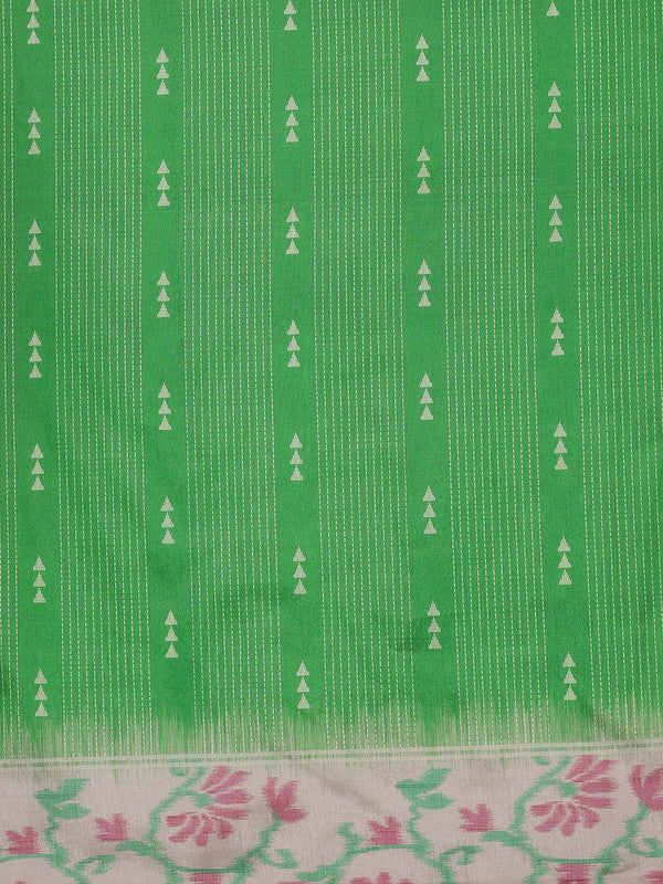 Green Silk Blend Digital Print Striped Saree with Unstitched Blouse - Hiral Fashion