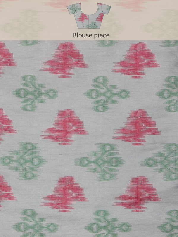 Green Silk Blend Digital Print Striped Saree with Unstitched Blouse - Hiral Fashion