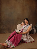 Maroon Silk Blend Digital Print Striped Saree with Unstitched Blouse - Hiral Fashion