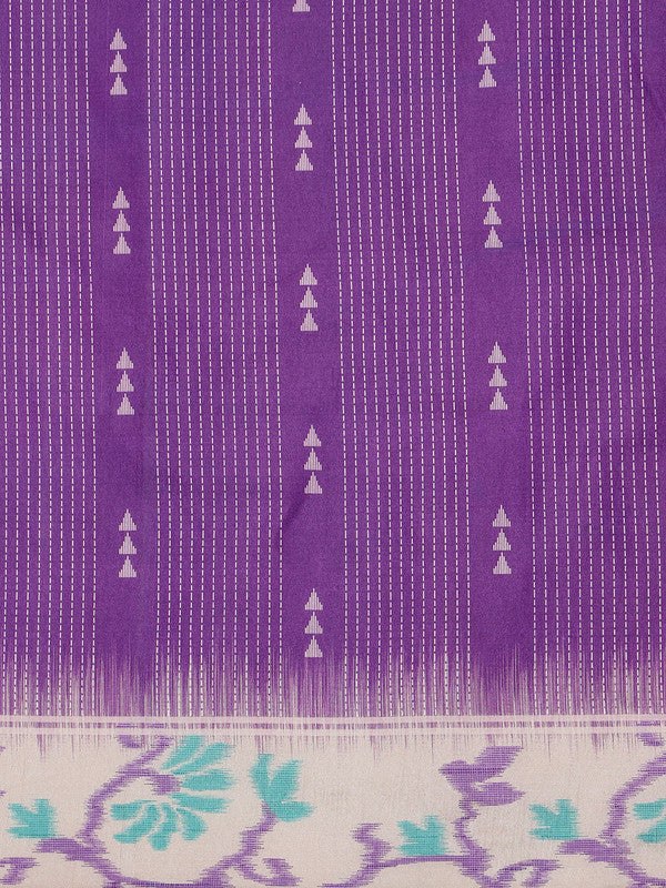 Purple Silk Blend Digital Print Striped Saree with Unstitched Blouse - Hiral Fashion