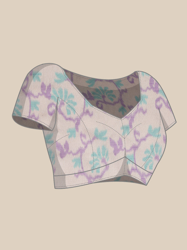 Purple Silk Blend Digital Print Striped Saree with Unstitched Blouse - Hiral Fashion