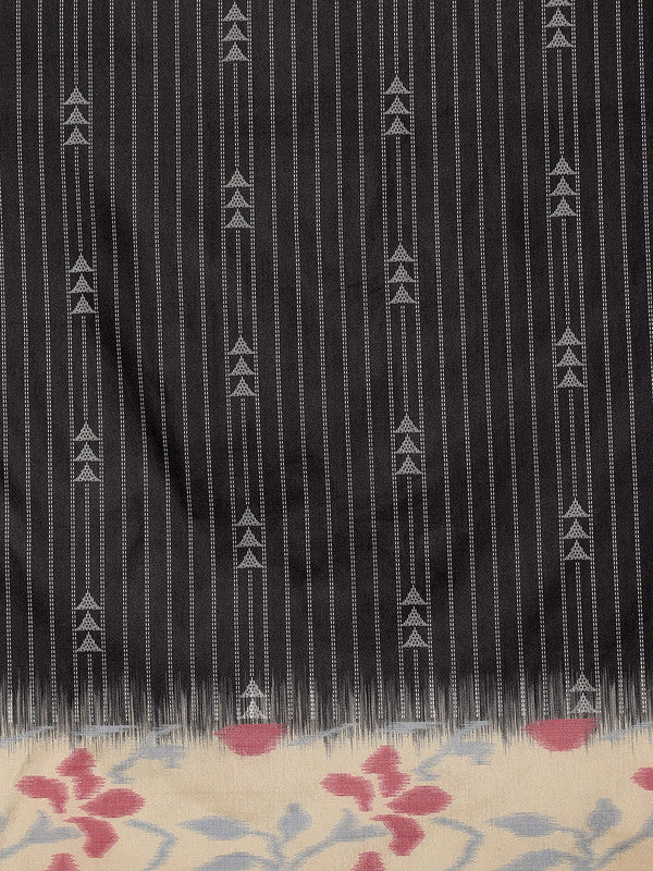 Black Silk Blend Digital Print Striped Saree with Unstitched Blouse - Hiral Fashion