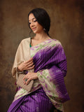 Purple Silk Blend Digital Print Striped Saree with Unstitched Blouse - Hiral Fashion