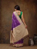 Purple Silk Blend Digital Print Striped Saree with Unstitched Blouse - Hiral Fashion