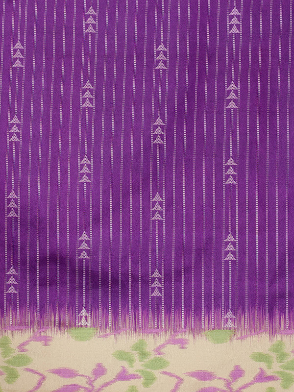 Purple Silk Blend Digital Print Striped Saree with Unstitched Blouse - Hiral Fashion