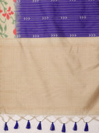 Royal Blue Silk Blend Digital Print Striped Saree with Unstitched Blouse - Hiral Fashion