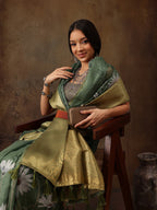 Green Munga Silk Digital Print Floral Saree with Unstitched Blouse - Hiral Fashion