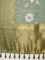 Green Munga Silk Digital Print Floral Saree with Unstitched Blouse - Hiral Fashion