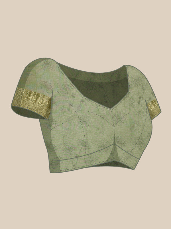 Green Munga Silk Digital Print Floral Saree with Unstitched Blouse - Hiral Fashion