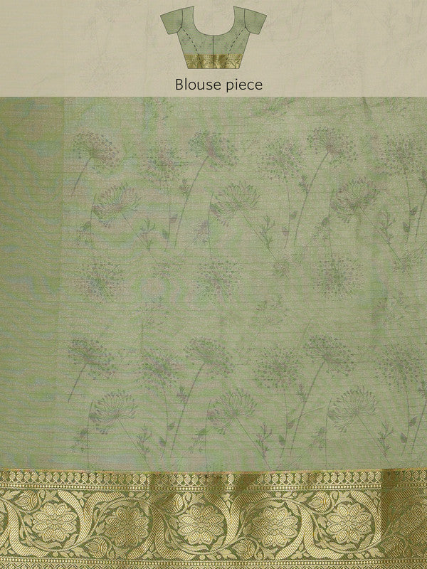 Green Munga Silk Digital Print Floral Saree with Unstitched Blouse - Hiral Fashion