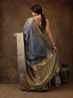 Gray Munga Silk Digital Print Floral Saree with Unstitched Blouse - Hiral Fashion