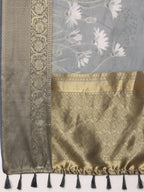 Gray Munga Silk Digital Print Floral Saree with Unstitched Blouse - Hiral Fashion