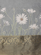 Gray Munga Silk Digital Print Floral Saree with Unstitched Blouse - Hiral Fashion