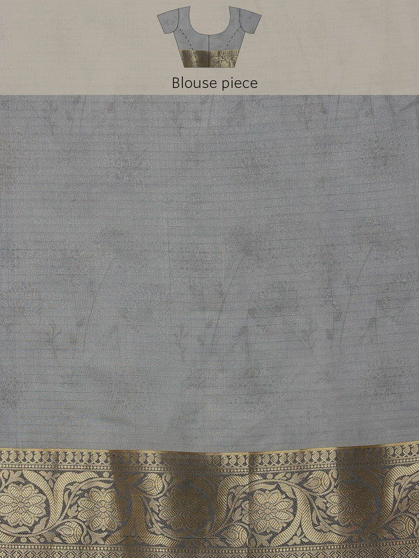 Gray Munga Silk Digital Print Floral Saree with Unstitched Blouse - Hiral Fashion