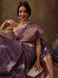 Lavender Munga Silk Digital Print Floral Saree with Unstitched Blouse - Hiral Fashion