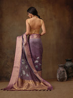 Lavender Munga Silk Digital Print Floral Saree with Unstitched Blouse - Hiral Fashion