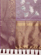 Lavender Munga Silk Digital Print Floral Saree with Unstitched Blouse - Hiral Fashion