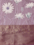 Lavender Munga Silk Digital Print Floral Saree with Unstitched Blouse - Hiral Fashion